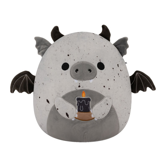 12-Inch Gio the Grey Speckled Gargoyle Holding Black Candle