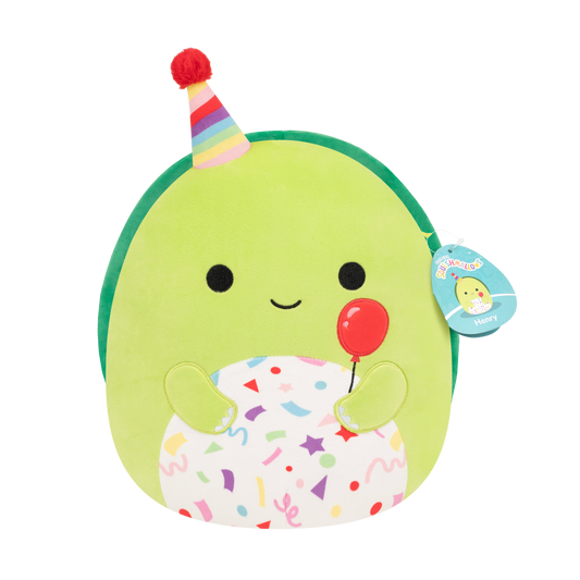 12-Inch Henry the Green Turtle with Birthday Hat Holding Balloon