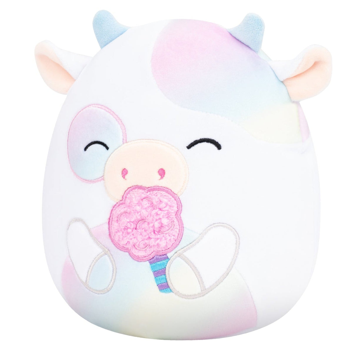 5-Inch Belozi the White And Rainbow Tie-Dye Cow Holding Cotton Candy