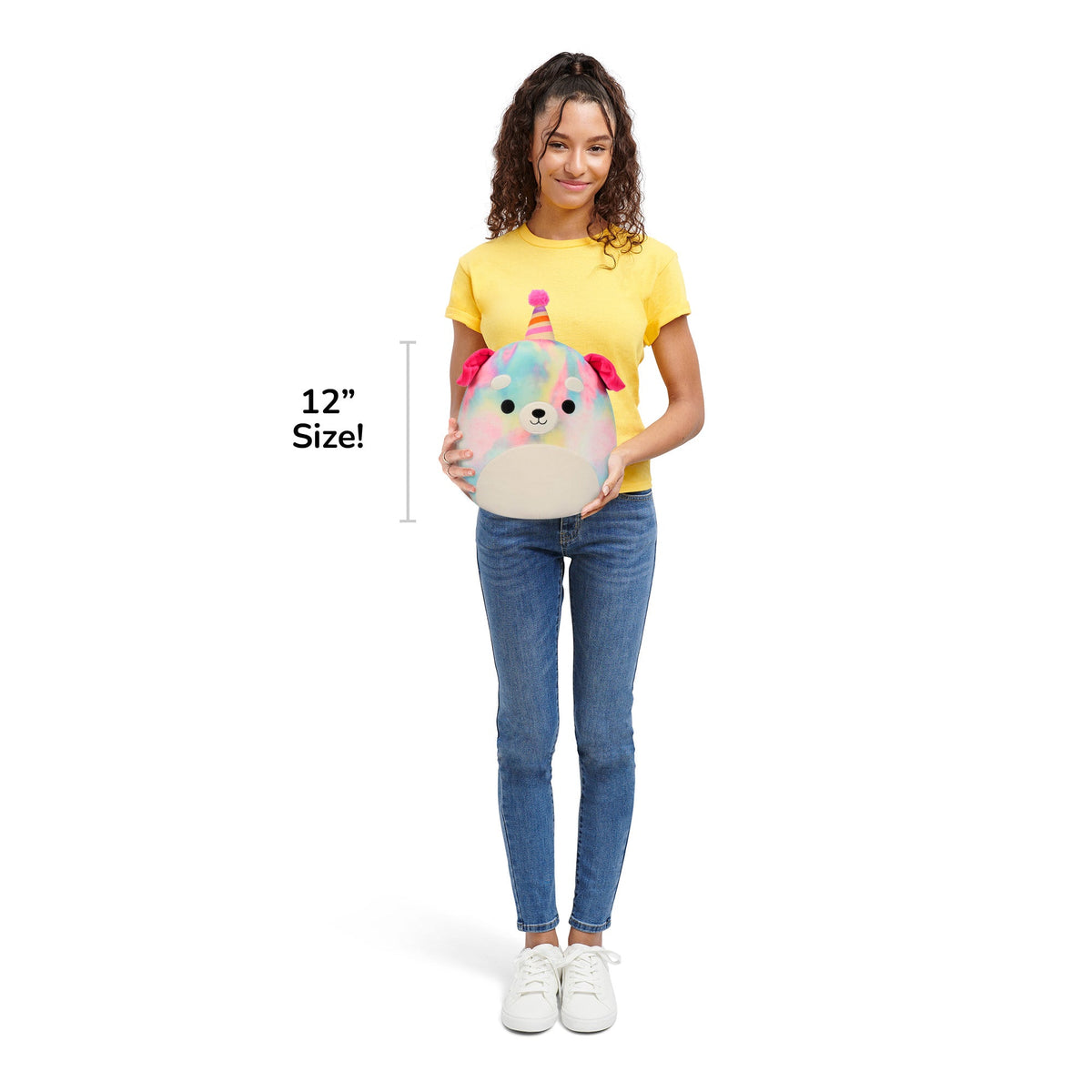 12-Inch Delenne the Rainbow Tie-Dye Dog With Party Hat